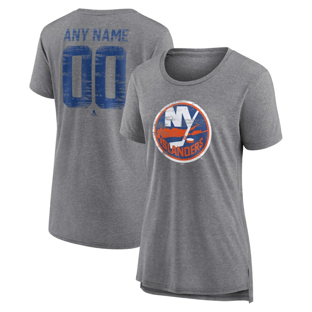 New York Islanders Women's Heritage Custom Tri-Blend T-Shirt - Gray - NHL 203467431