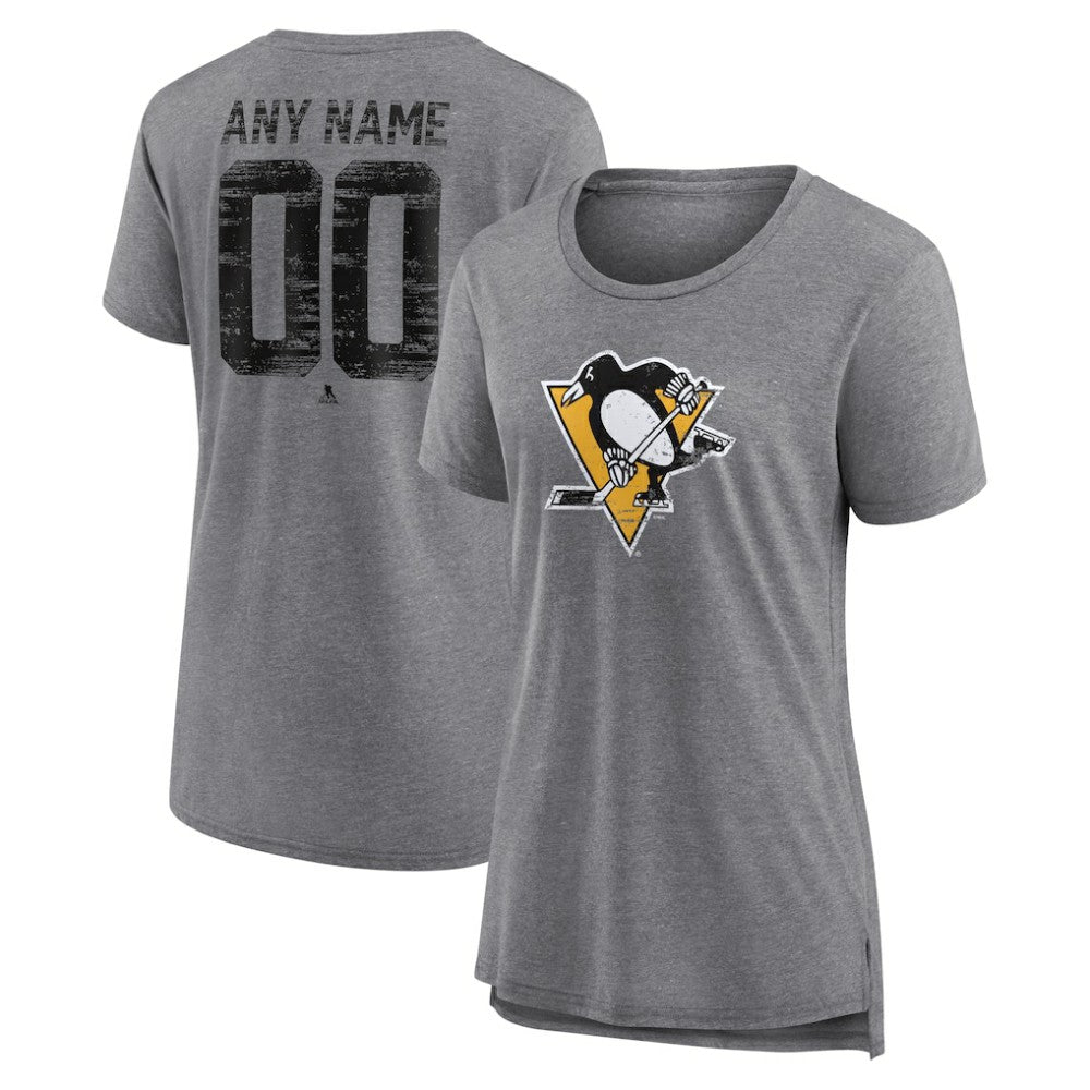 Pittsburgh Penguins Women's Heritage Custom Tri-Blend T-Shirt - Gray - NHL 203467439