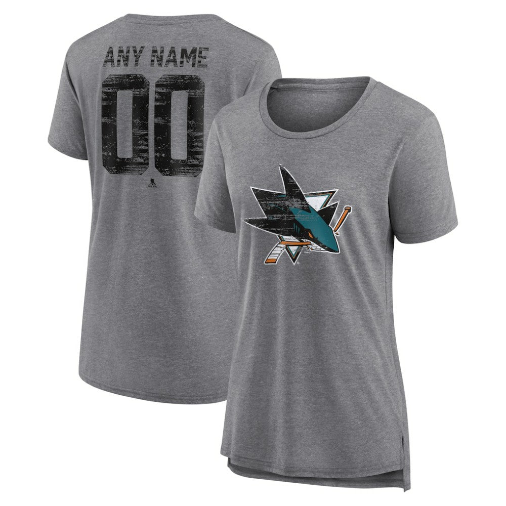 San Jose Sharks Women's Heritage Custom Tri-Blend T-Shirt - Gray - NHL 203467441