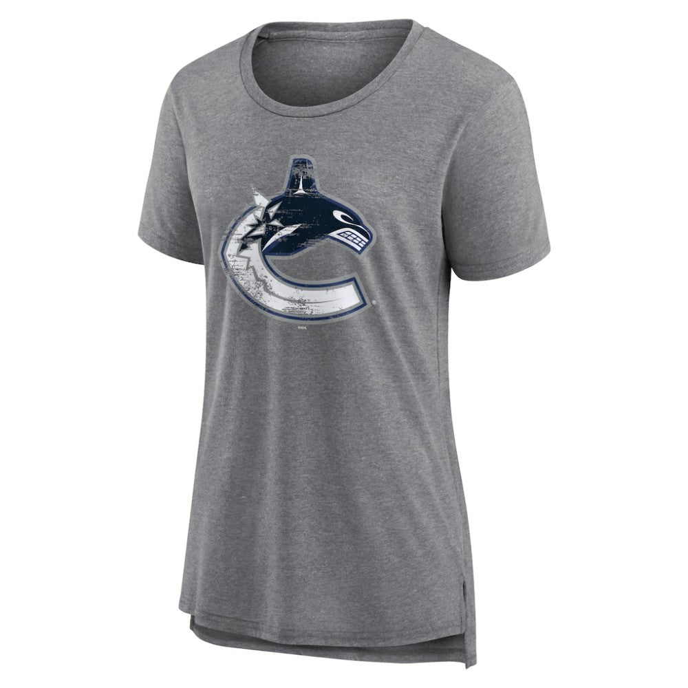 Vancouver Canucks Women's Heritage Custom Tri-Blend T-Shirt - Gray - NHL 203467453