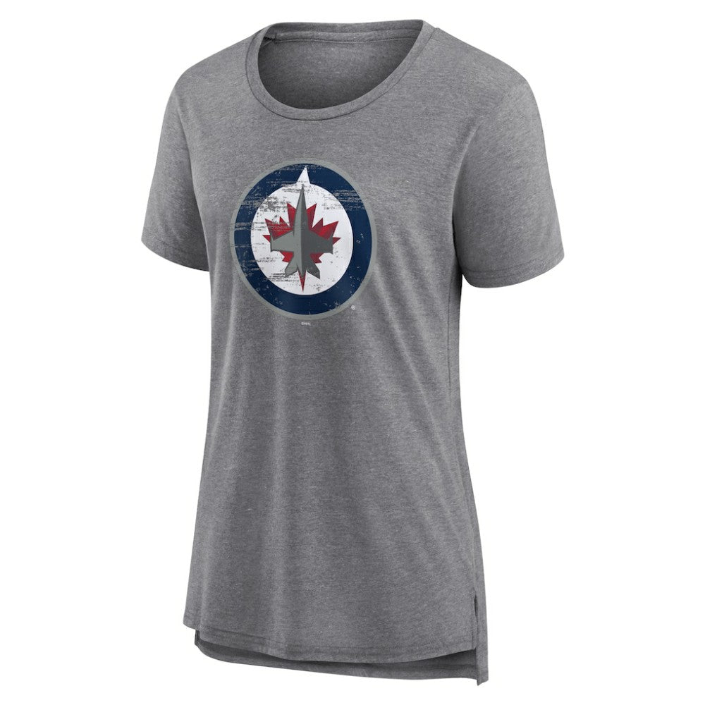 Winnipeg Jets Women's Heritage Custom Tri-Blend T-Shirt - Gray - NHL 203467459
