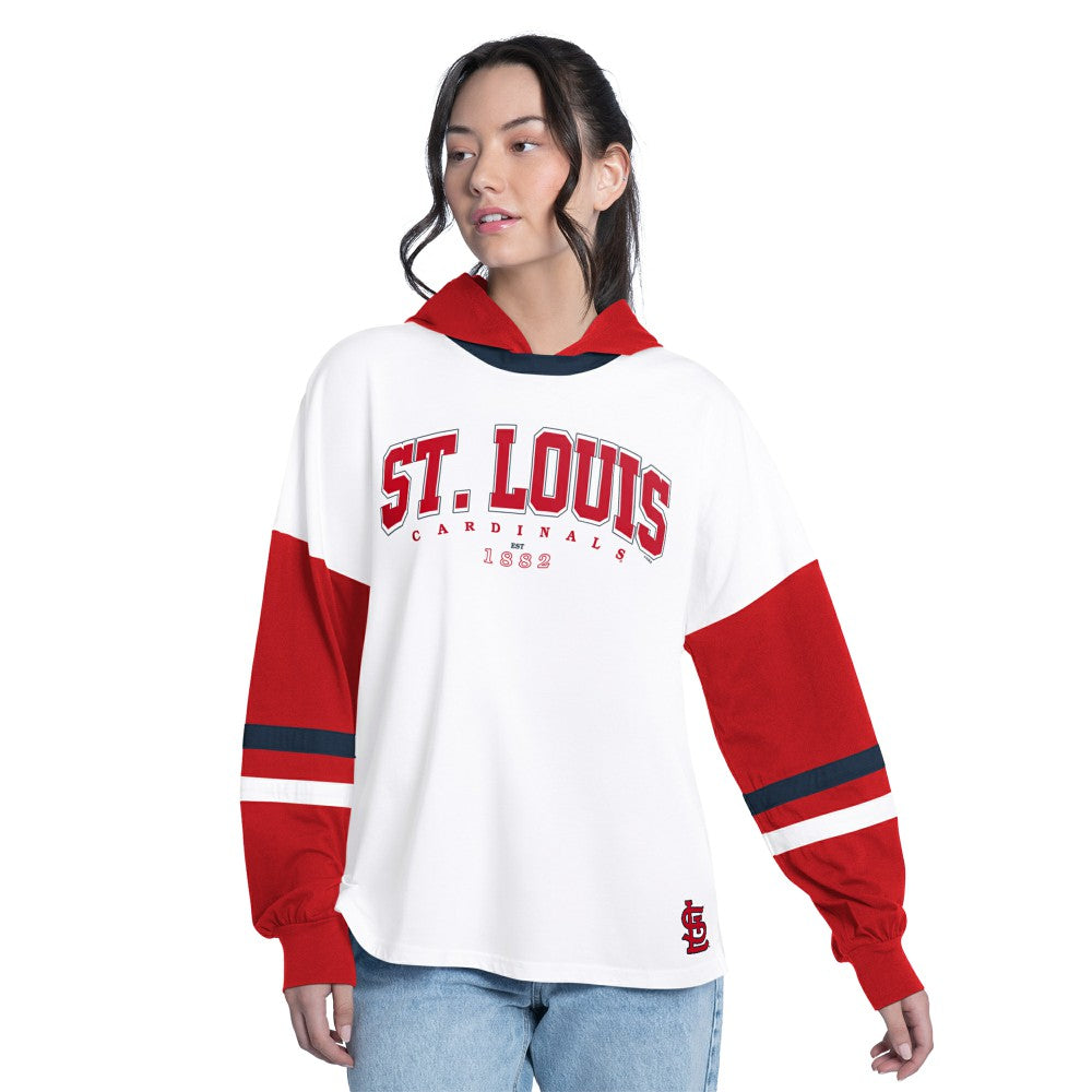 St. Louis Cardinals G-III 4Her by Carl Banks Women's Key Player Oversized Hooded Long Sleeve T-Shirt - White/Red - MLB Online