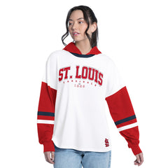 St. Louis Cardinals G-III 4Her by Carl Banks Women's Key Player Oversized Hooded Long Sleeve T-Shirt - White/Red - MLB Online