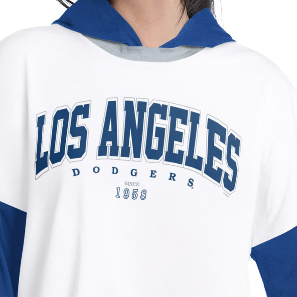 Los Angeles Dodgers G-III 4Her by Carl Banks Women's Key Player Oversized Hooded Long Sleeve T-Shirt - White/Royal - MLB Discount