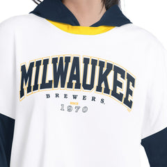 Milwaukee Brewers G-III 4Her by Carl Banks Women's Key Player Oversized Hooded Long Sleeve T-Shirt - White/Navy - MLB Sale