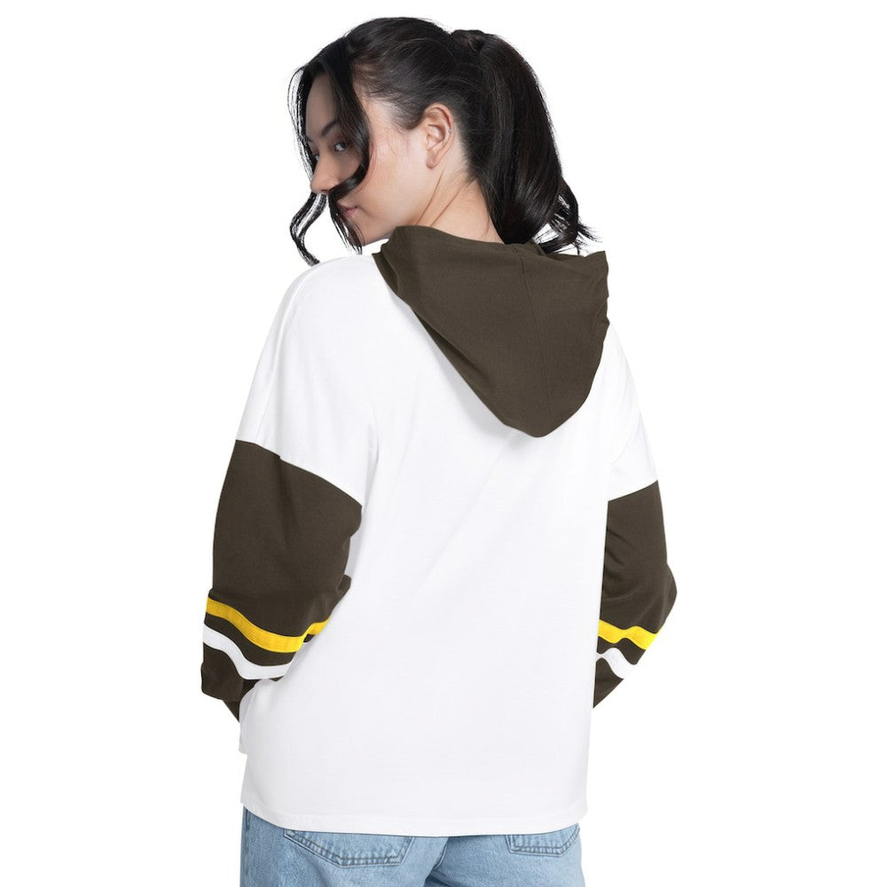 San Diego Padres G-III 4Her by Carl Banks Women's Key Player Oversized Hooded Long Sleeve T-Shirt - White/Brown - MLB Sale