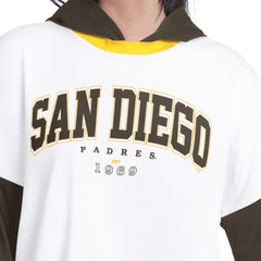 San Diego Padres G-III 4Her by Carl Banks Women's Key Player Oversized Hooded Long Sleeve T-Shirt - White/Brown - MLB Sale