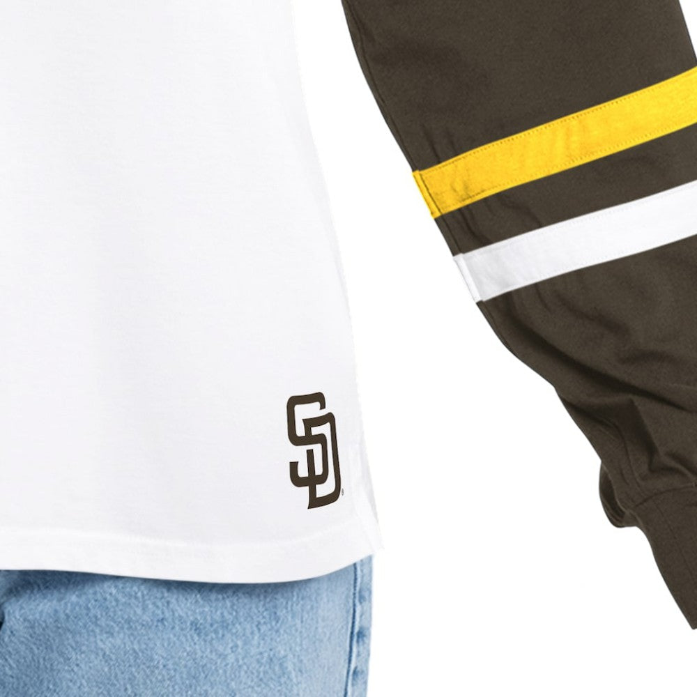 San Diego Padres G-III 4Her by Carl Banks Women's Key Player Oversized Hooded Long Sleeve T-Shirt - White/Brown - MLB Sale