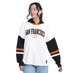 San Francisco Giants G-III 4Her by Carl Banks Women's Key Player Oversized Hooded Long Sleeve T-Shirt - White/Black - MLB on Sale