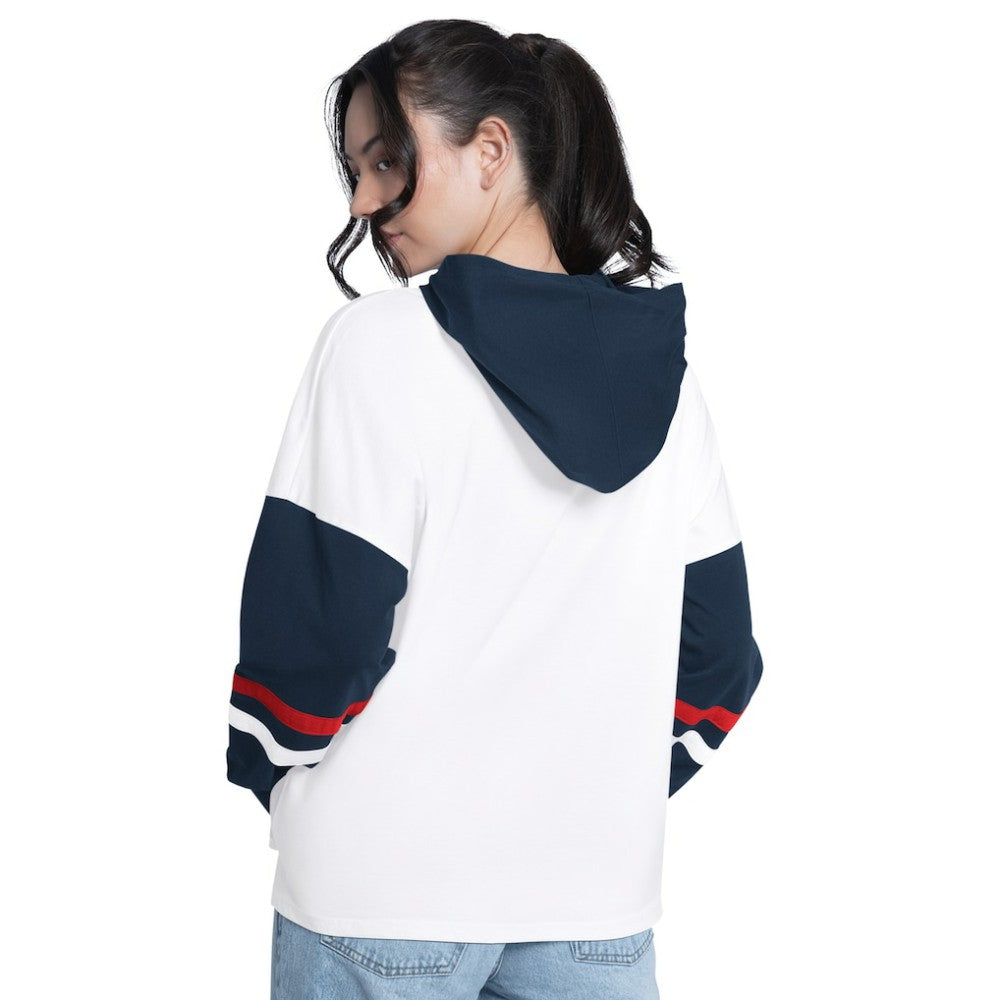 Boston Red Sox G-III 4Her by Carl Banks Women's Key Player Oversized Hooded Long Sleeve T-Shirt - White/Navy - MLB Sale
