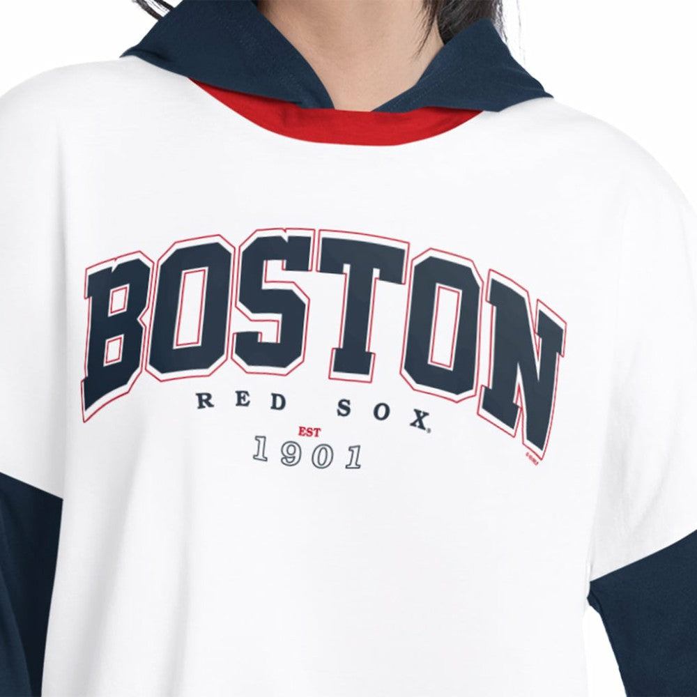 Boston Red Sox G-III 4Her by Carl Banks Women's Key Player Oversized Hooded Long Sleeve T-Shirt - White/Navy - MLB Sale