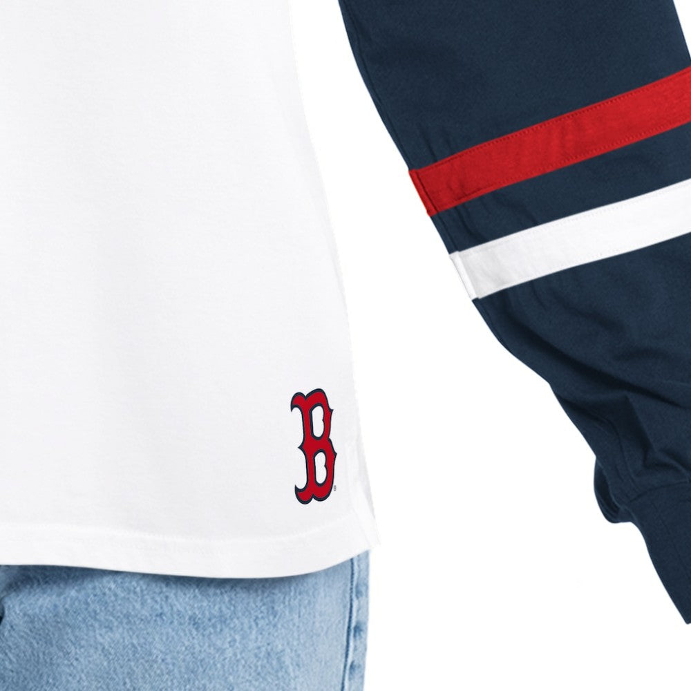 Boston Red Sox G-III 4Her by Carl Banks Women's Key Player Oversized Hooded Long Sleeve T-Shirt - White/Navy - MLB Sale