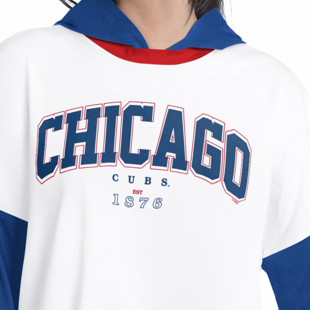 Chicago Cubs G-III 4Her by Carl Banks Women's Key Player Oversized Hooded Long Sleeve T-Shirt - White/Royal - MLB Discount