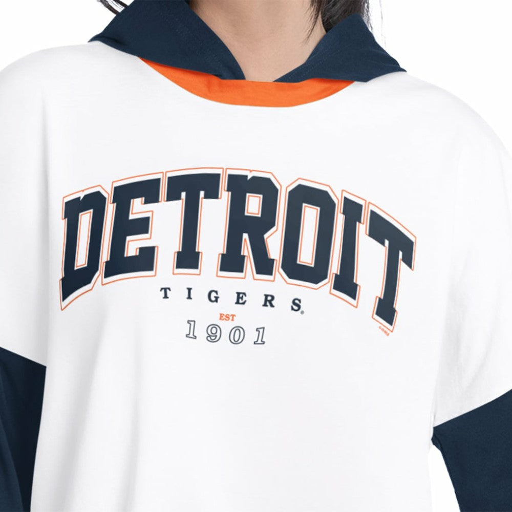 Detroit Tigers G-III 4Her by Carl Banks Women's Key Player Oversized Hooded Long Sleeve T-Shirt - White/Navy - MLB on Sale