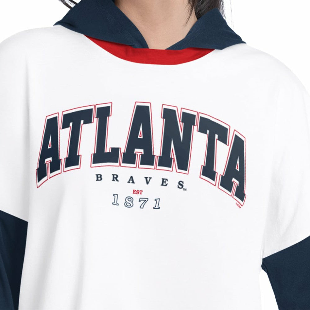 Atlanta Braves G-III 4Her by Carl Banks Women's Key Player Oversized Hooded Long Sleeve T-Shirt - White/Navy - MLB Online