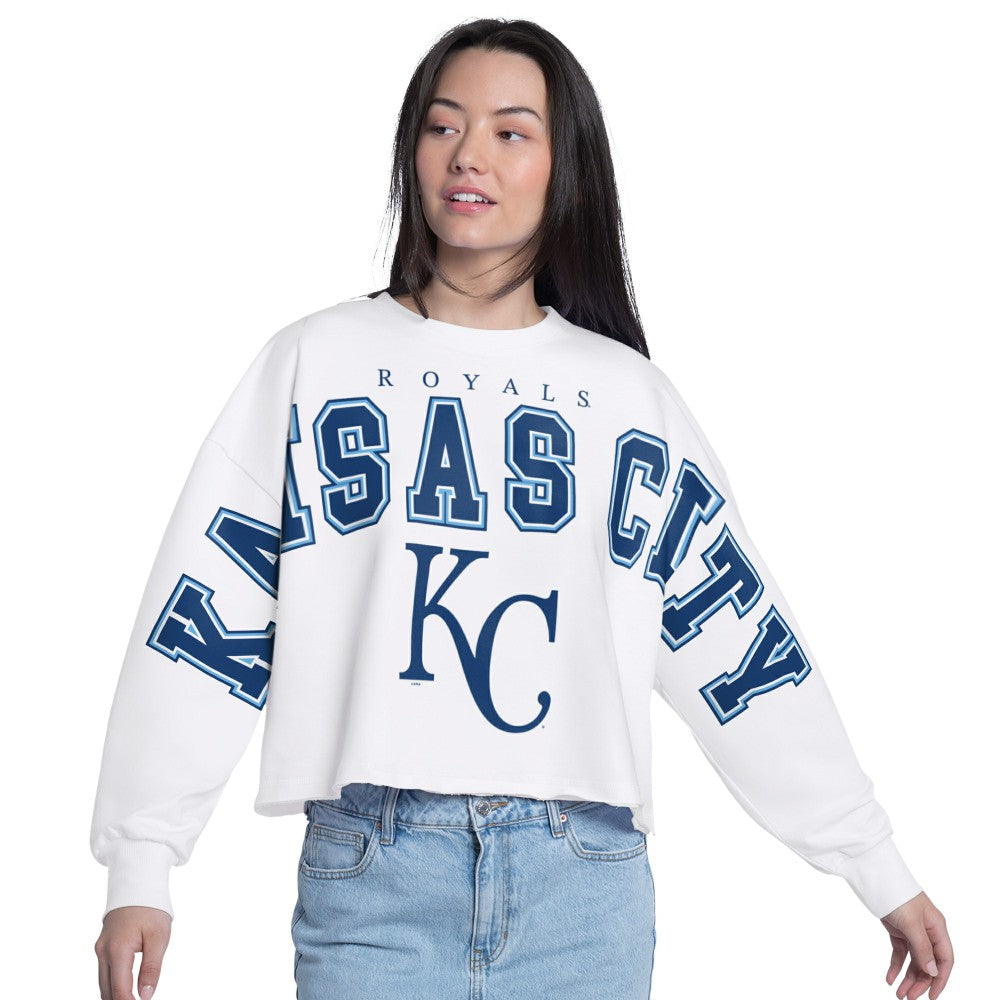 Kansas City Royals G-III 4Her by Carl Banks Women's Bleachers Cropped Pullover Sweatshirt - White - MLB Sale