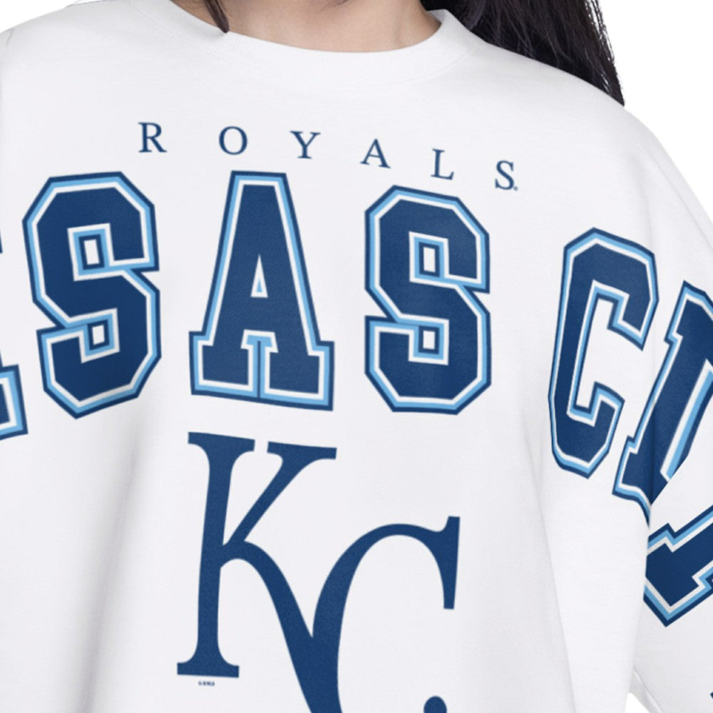 Kansas City Royals G-III 4Her by Carl Banks Women's Bleachers Cropped Pullover Sweatshirt - White - MLB Sale