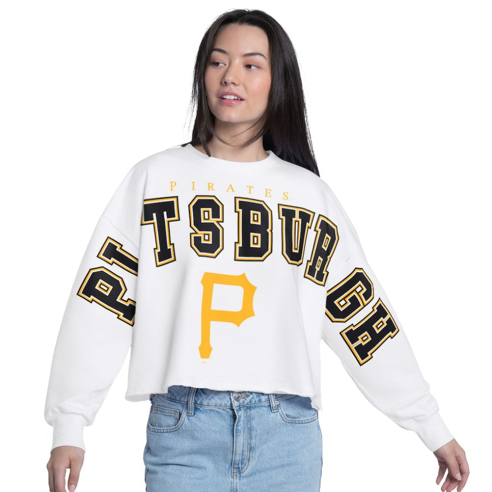 Pittsburgh Pirates G-III 4Her by Carl Banks Women's Bleachers Cropped Pullover Sweatshirt - White - MLB Discount