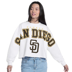San Diego Padres G-III 4Her by Carl Banks Women's Bleachers Cropped Pullover Sweatshirt - White - MLB Sale