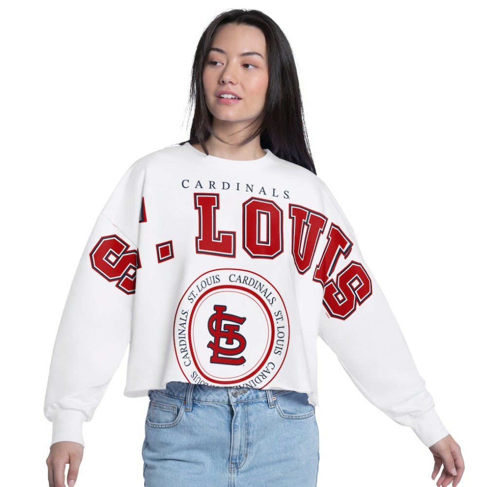 St. Louis Cardinals G-III 4Her by Carl Banks Women's Bleachers Cropped Pullover Sweatshirt - White - MLB Discount