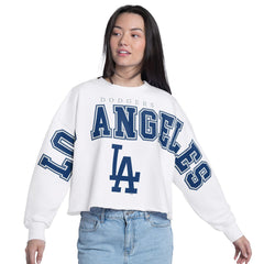 Los Angeles Dodgers G-III 4Her by Carl Banks Women's Bleachers Cropped Pullover Sweatshirt - White - MLB Online