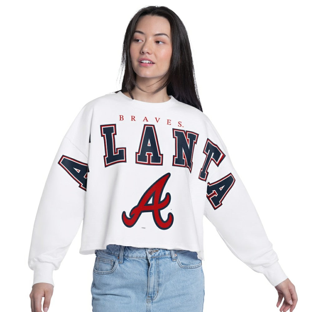 Atlanta Braves G-III 4Her by Carl Banks Women's Bleachers Cropped Pullover Sweatshirt - White - MLB Lifestyle