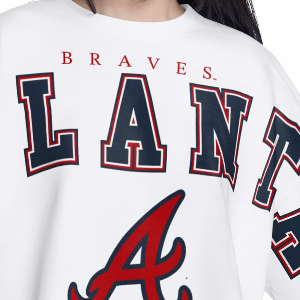 Atlanta Braves G-III 4Her by Carl Banks Women's Bleachers Cropped Pullover Sweatshirt - White - MLB Lifestyle