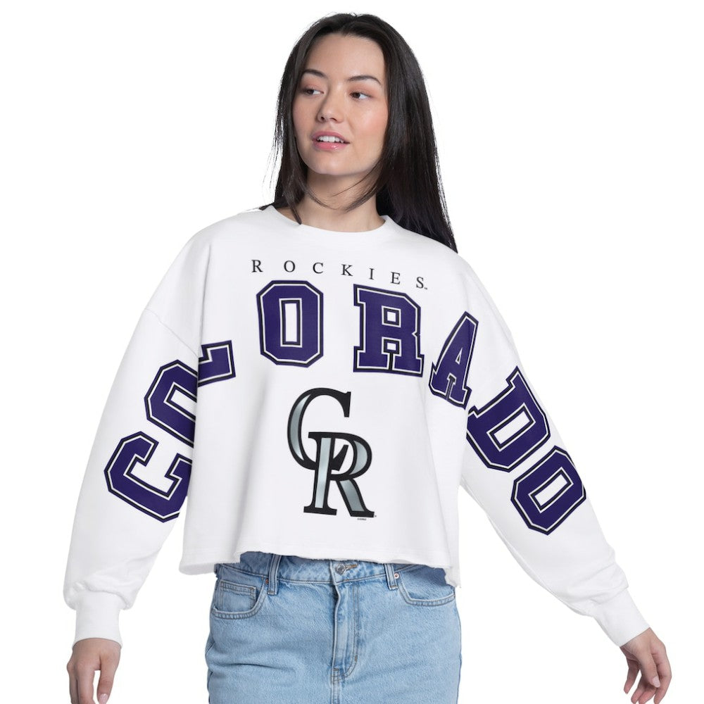 Colorado Rockies G-III 4Her by Carl Banks Women's Bleachers Cropped Pullover Sweatshirt - White - MLB Online