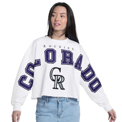 Colorado Rockies G-III 4Her by Carl Banks Women's Bleachers Cropped Pullover Sweatshirt - White - MLB Online