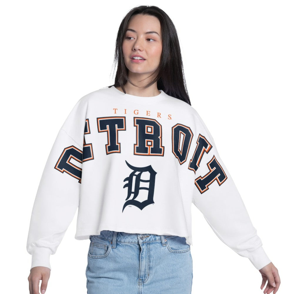 Detroit Tigers G-III 4Her by Carl Banks Women's Bleachers Cropped Pullover Sweatshirt - White - MLB Online