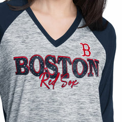Boston Red Sox G-III 4Her by Carl Banks Women's Speed Training 3/4-Sleeve Rhinestone V-Neck T-Shirt - Navy/Heather Navy - MLB on Sale
