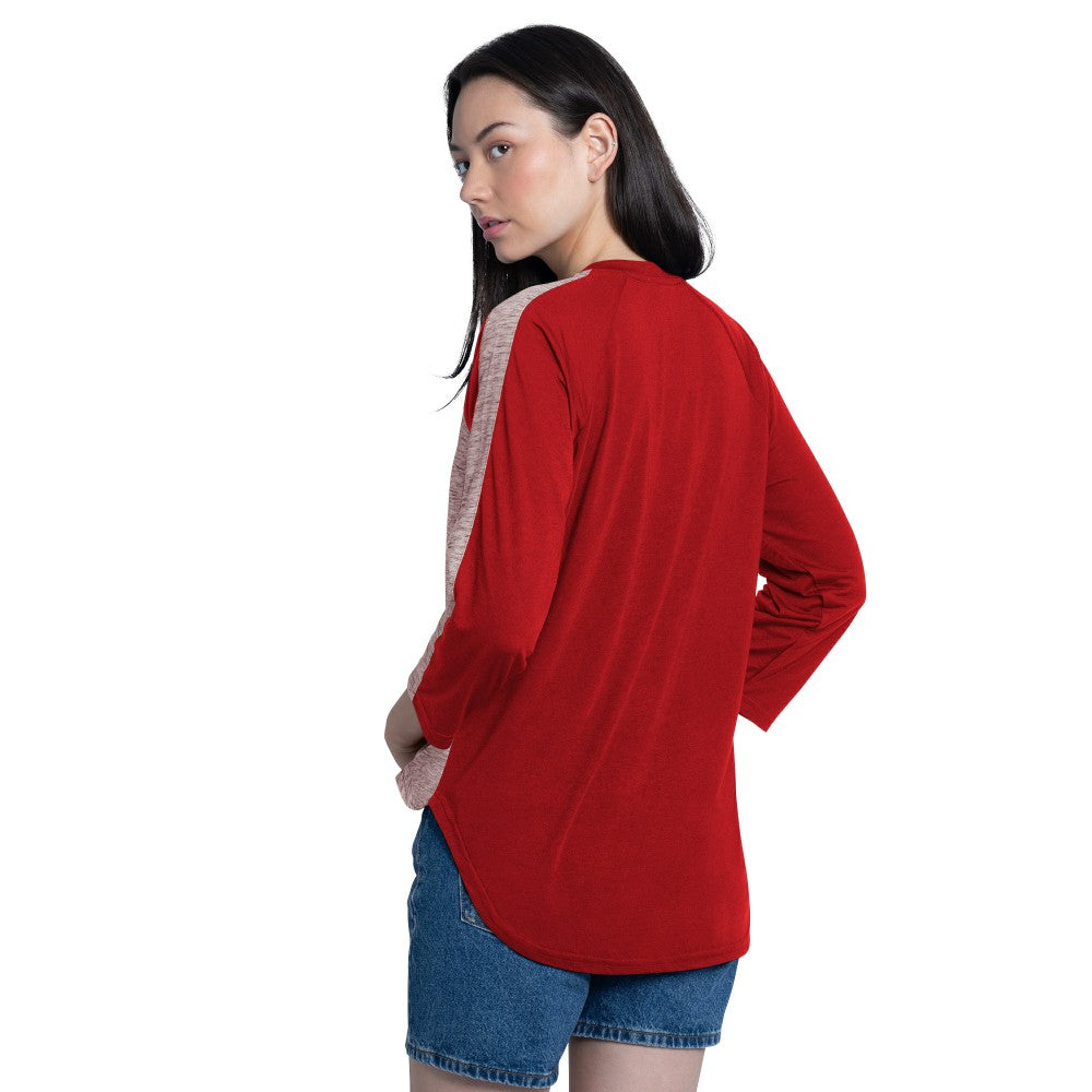 Cincinnati Reds G-III 4Her by Carl Banks Women's Speed Training 3/4-Sleeve Rhinestone V-Neck T-Shirt - Red/Heather Red - MLB Discount
