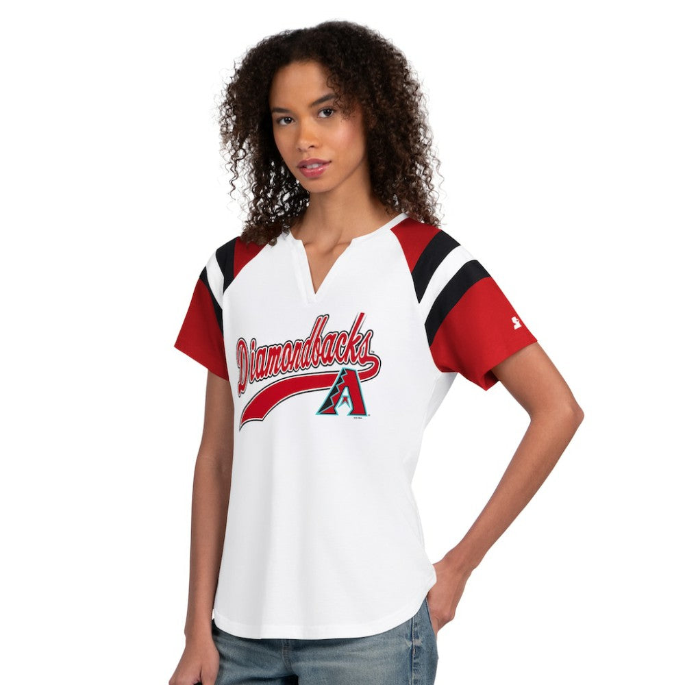 Arizona Diamondbacks Starter Women's Game On Notch Neck T-Shirt - White - MLB Lifestyle