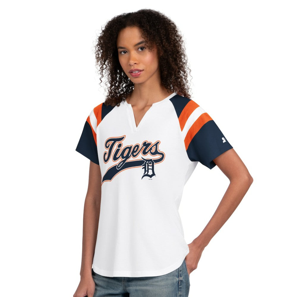 Detroit Tigers Starter Women's Game On Notch Neck T-Shirt - White - MLB Discount