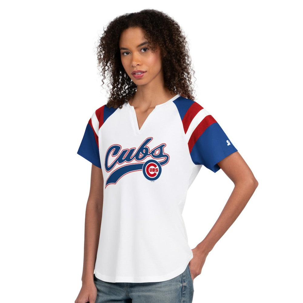 Chicago Cubs Starter Women's Game On Notch Neck T-Shirt - White - MLB Lifestyle