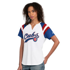 Chicago Cubs Starter Women's Game On Notch Neck T-Shirt - White - MLB Lifestyle