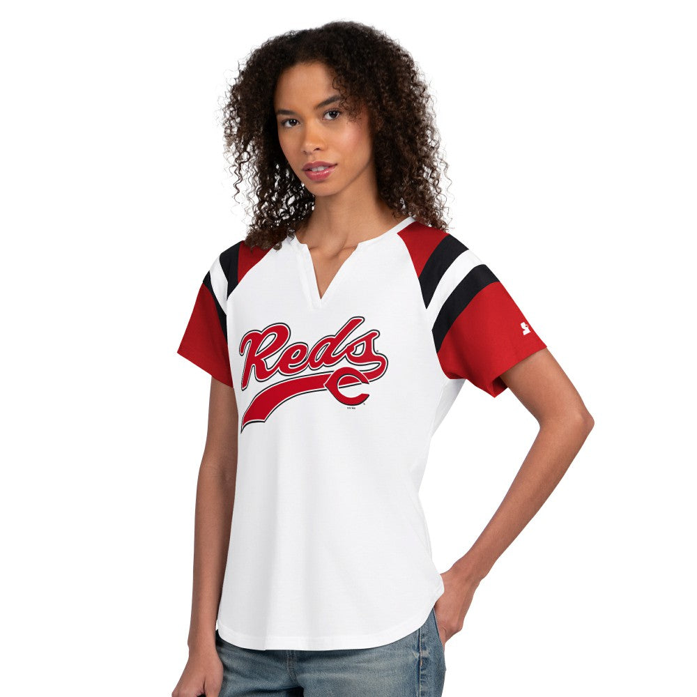 Cincinnati Reds Starter Women's Game On Notch Neck T-Shirt - White - MLB Sale