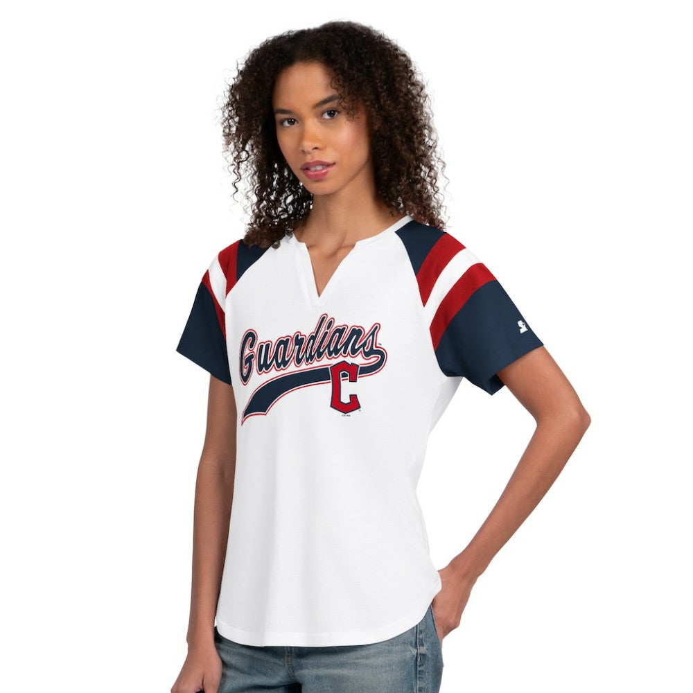 Cleveland Guardians Starter Women's Game On Notch Neck T-Shirt - White - MLB Sale