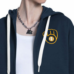Milwaukee Brewers Starter Women's Wishbone Full-Zip Hoodie - Navy/Heather Gray - MLB on Sale