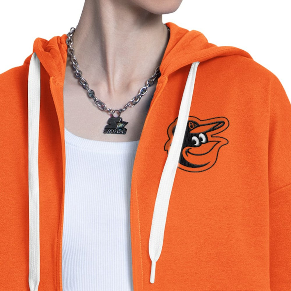 Baltimore Orioles Starter Women's Wishbone Full-Zip Hoodie - Orange/Heather Gray - MLB Lifestyle