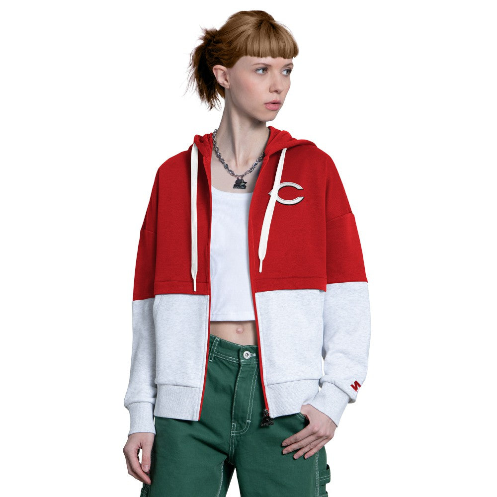 Cincinnati Reds Starter Women's Wishbone Full-Zip Hoodie - Red/Heather Gray - MLB Discount