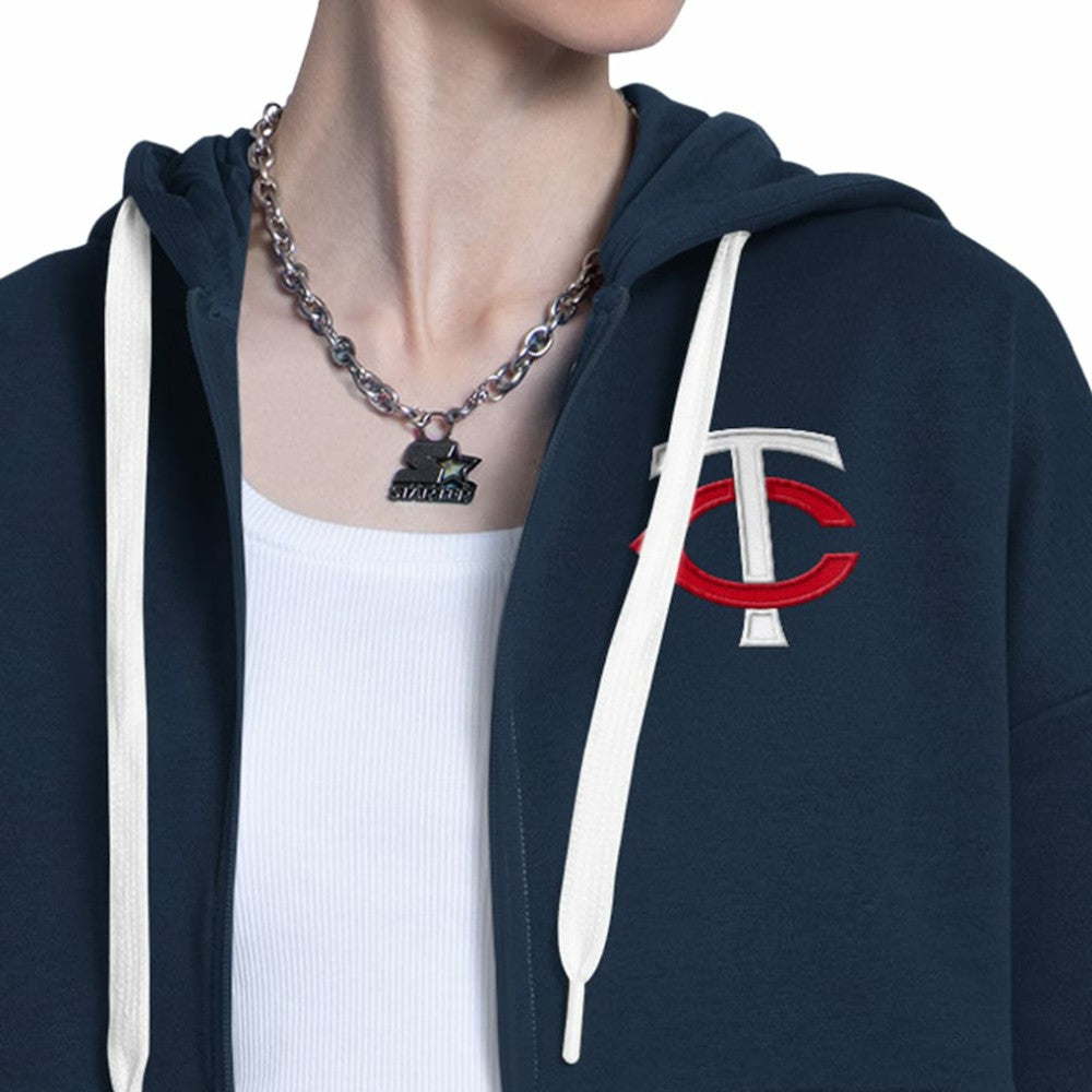 Minnesota Twins Starter Women's Wishbone Full-Zip Hoodie - Navy/Heather Gray - MLB on Sale