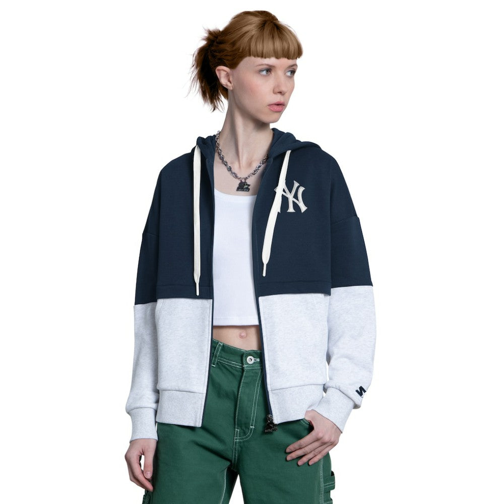 New York Yankees Starter Women's Wishbone Full-Zip Hoodie - Navy/Heather Gray - MLB on Sale