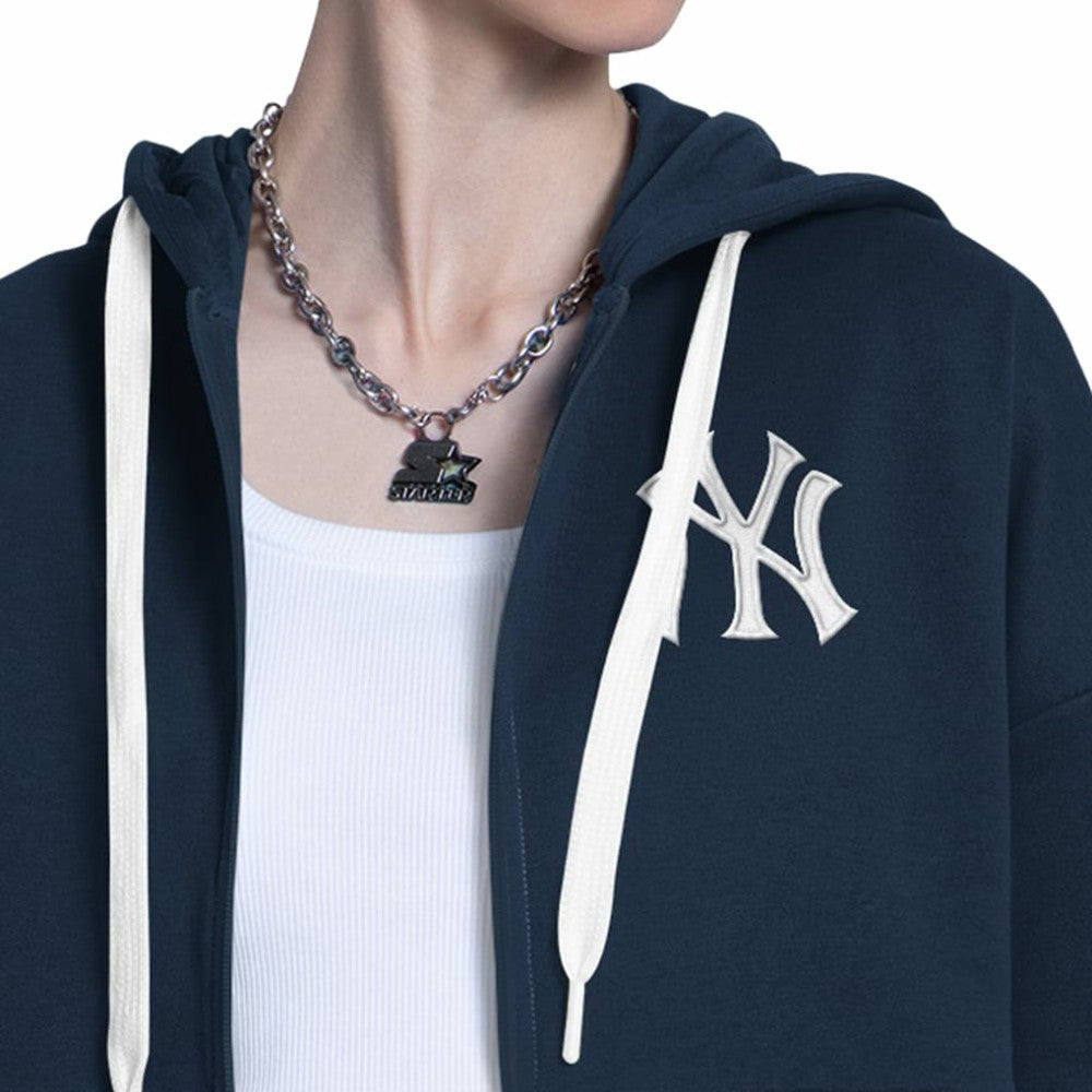 New York Yankees Starter Women's Wishbone Full-Zip Hoodie - Navy/Heather Gray - MLB on Sale