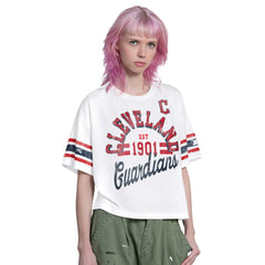 Cleveland Guardians Starter Women's Cropped Hurry Up Offense T-Shirt - White - MLB Discount