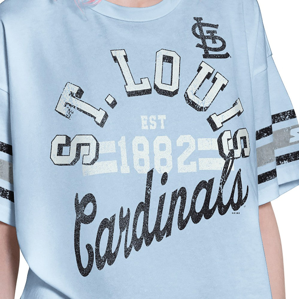 St. Louis Cardinals Starter Women's Cropped Hurry Up Offense T-Shirt - Light Blue - MLB Lifestyle
