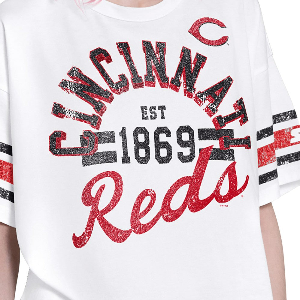 Cincinnati Reds Starter Women's Cropped Hurry Up Offense T-Shirt - White - MLB Sale
