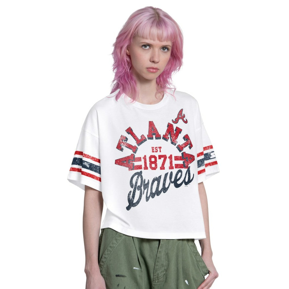 Atlanta Braves Starter Women's Cropped Hurry Up Offense T-Shirt - White - MLB Sale