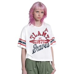 Atlanta Braves Starter Women's Cropped Hurry Up Offense T-Shirt - White - MLB Sale