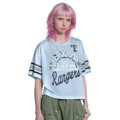 Texas Rangers Starter Women's Cropped Hurry Up Offense T-Shirt - Light Blue - MLB Lifestyle